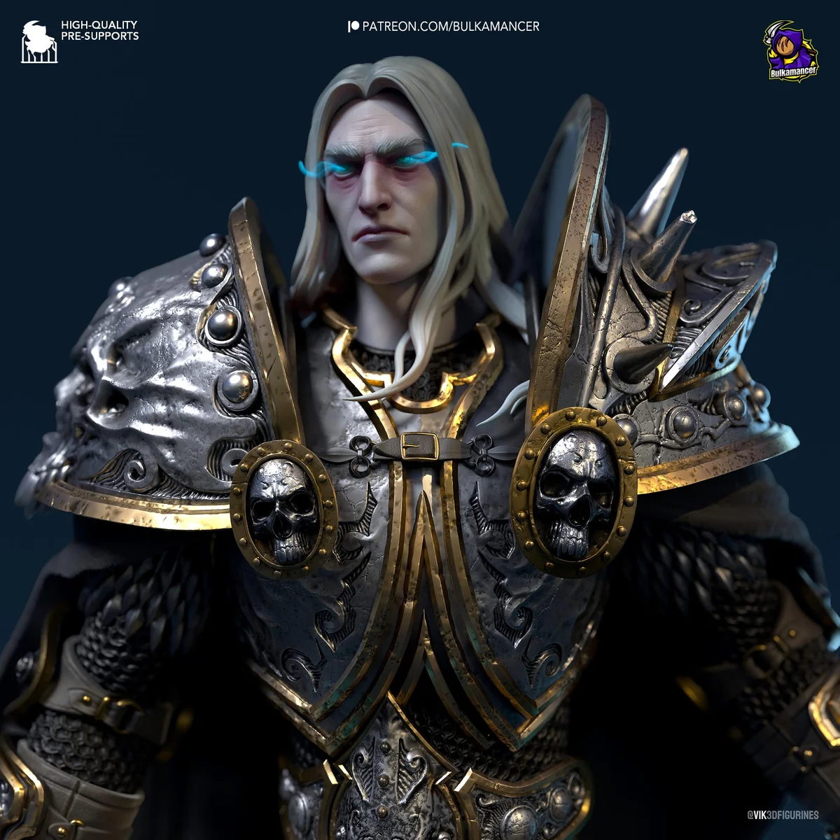 Lich King Arthas Death Knight Undead - World of Warcraft Unpainted Resin Figurine Kit - 1/8 Scale 235mm 9.3in - 3D Printed Statue Fan Art — 4/9