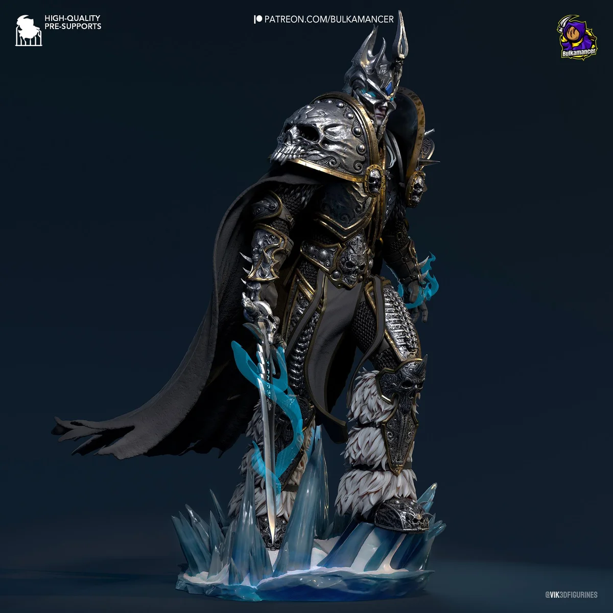 Lich King Arthas Death Knight Undead - World of Warcraft Unpainted Resin Figurine Kit - 1/8 Scale 235mm 9.3in - 3D Printed Statue Fan Art — 5/9