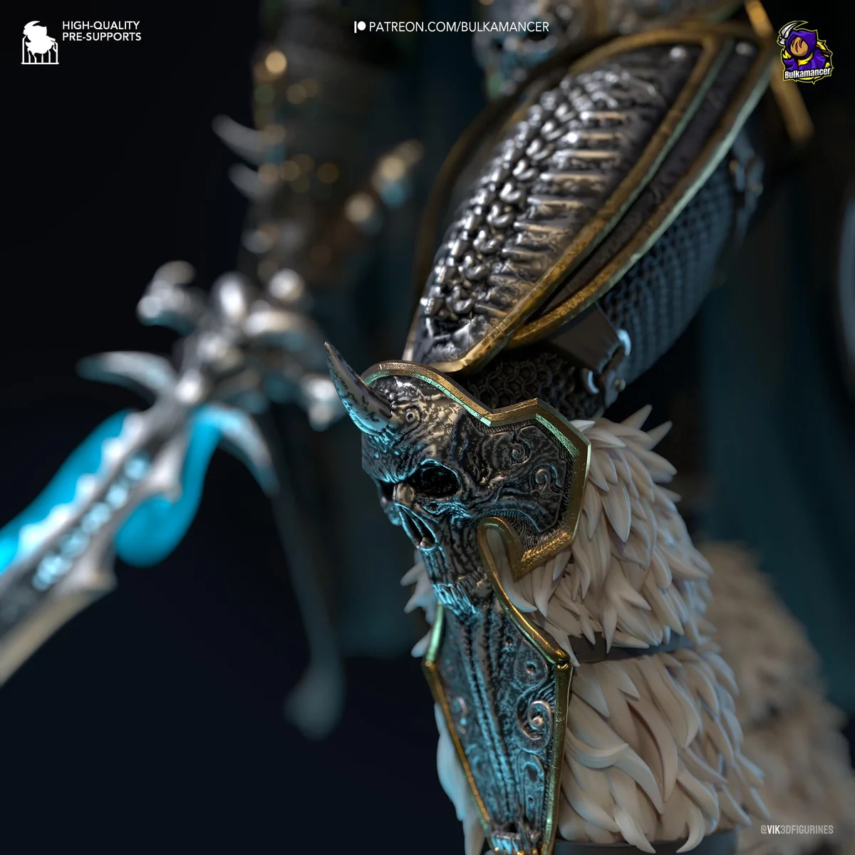Lich King Arthas Death Knight Undead - World of Warcraft Unpainted Resin Figurine Kit - 1/8 Scale 235mm 9.3in - 3D Printed Statue Fan Art — 7/9