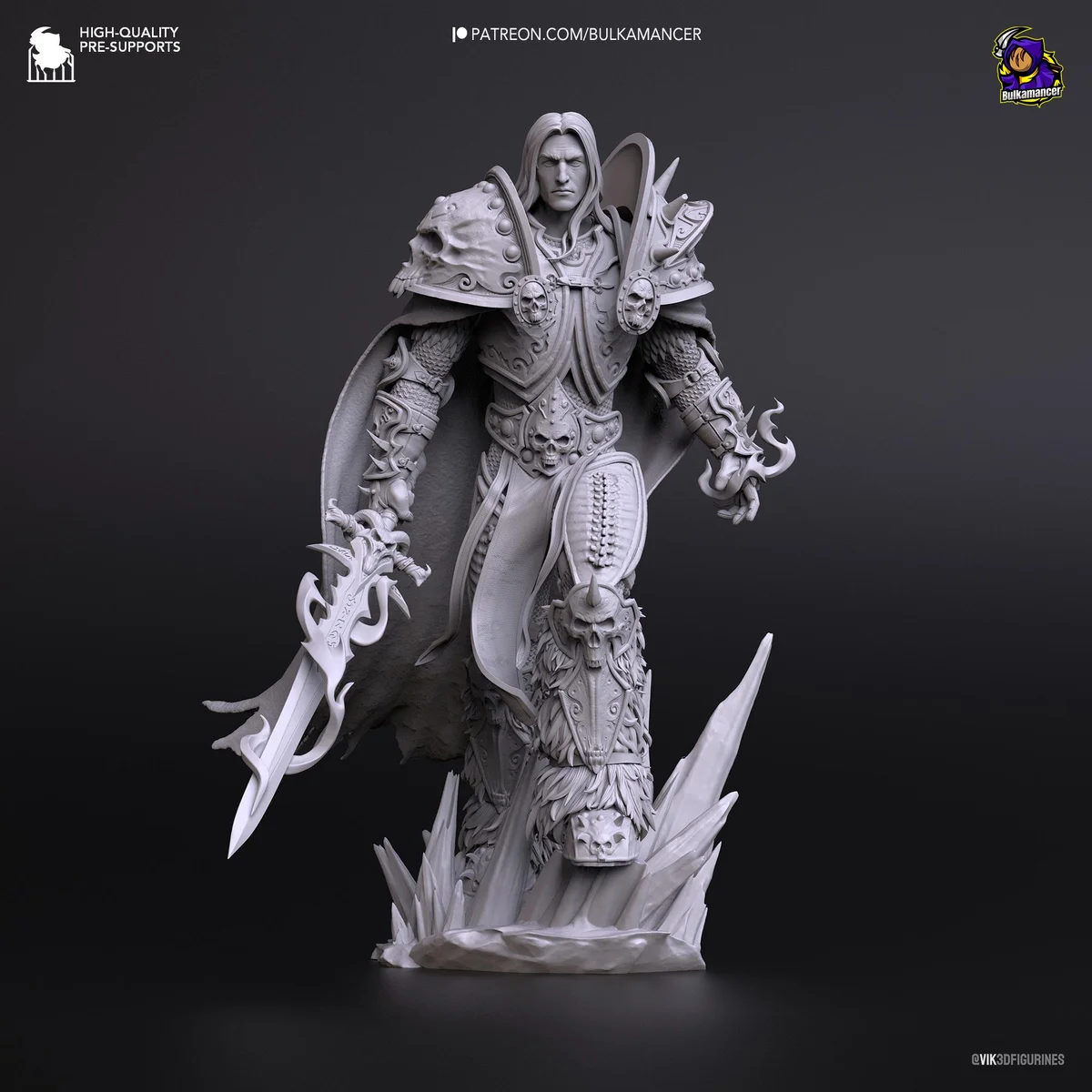 Lich King Arthas Death Knight Undead - World of Warcraft Unpainted Resin Figurine Kit - 1/8 Scale 235mm 9.3in - 3D Printed Statue Fan Art — 8/9