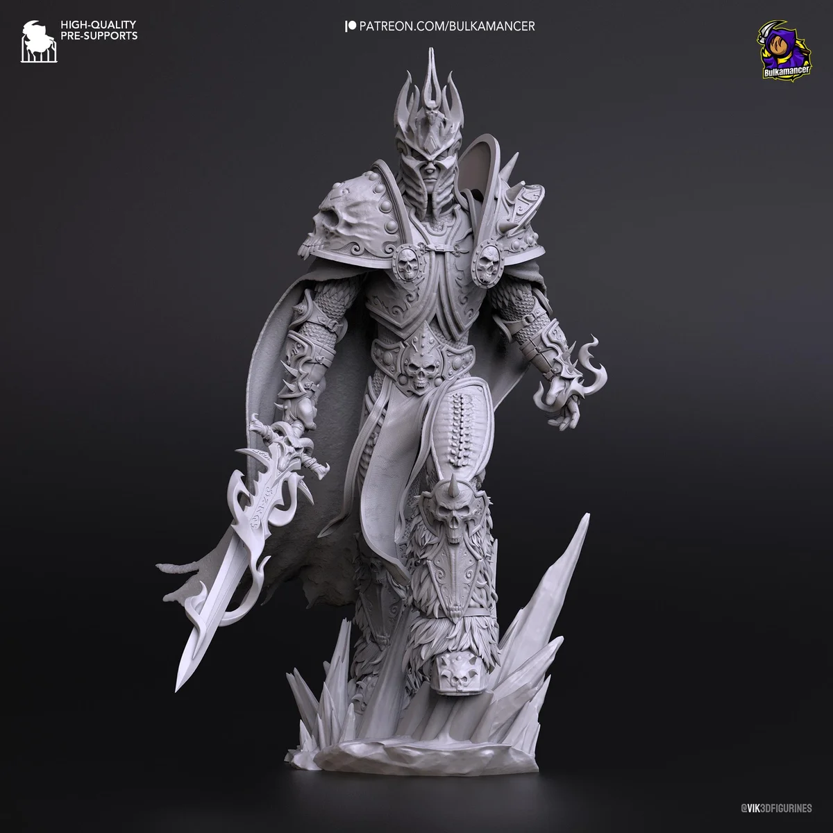 Lich King Arthas Death Knight Undead - World of Warcraft Unpainted Resin Figurine Kit - 1/8 Scale 235mm 9.3in - 3D Printed Statue Fan Art — 9/9