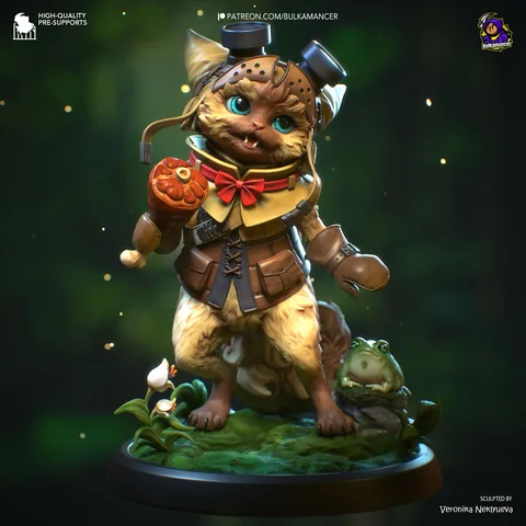 Palico and Toad Felyne Companion Diorama - Monster Hunter Wilds Unpainted Resin Diorama Kit - 1/8 Scale 137mm 5.4in - 3D Printed Statue