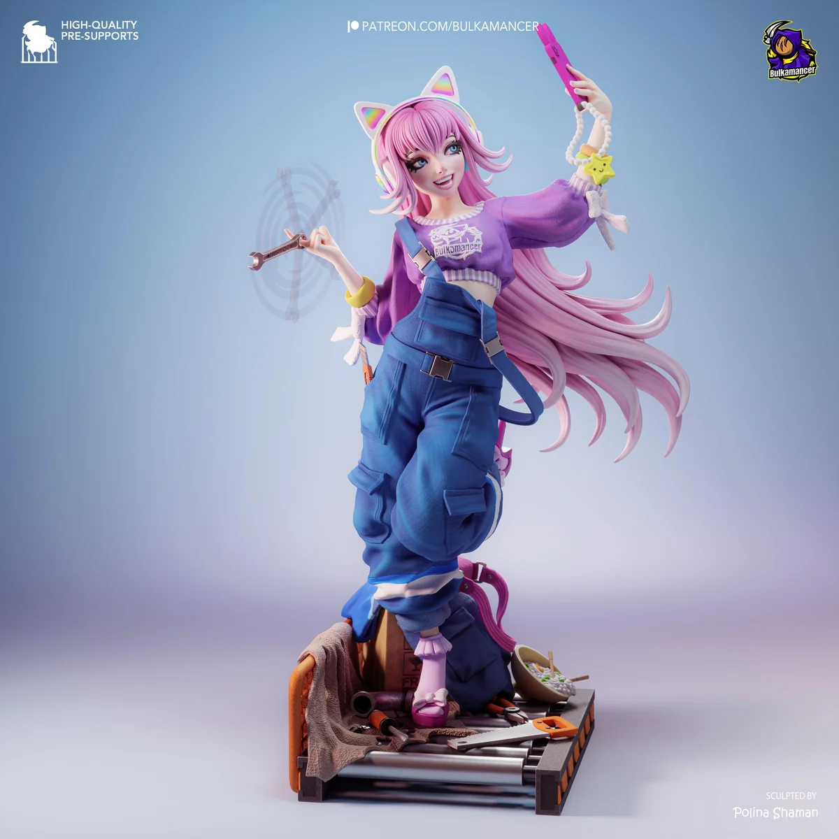 Safie Industrial Workshop Catgirl - Anime Mechanic Figurine Kit - 1/8 Scale 265mm 10.4in - 3D Printed Resin Statue — 9/10