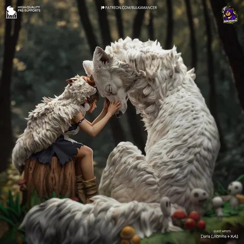 San and Moro Wolf Goddess Forest Spirit Diorama - Princess Mononoke Ghibli Unpainted Resin Diorama Kit - 1/8 Scale 249mm 9.8in - Statue