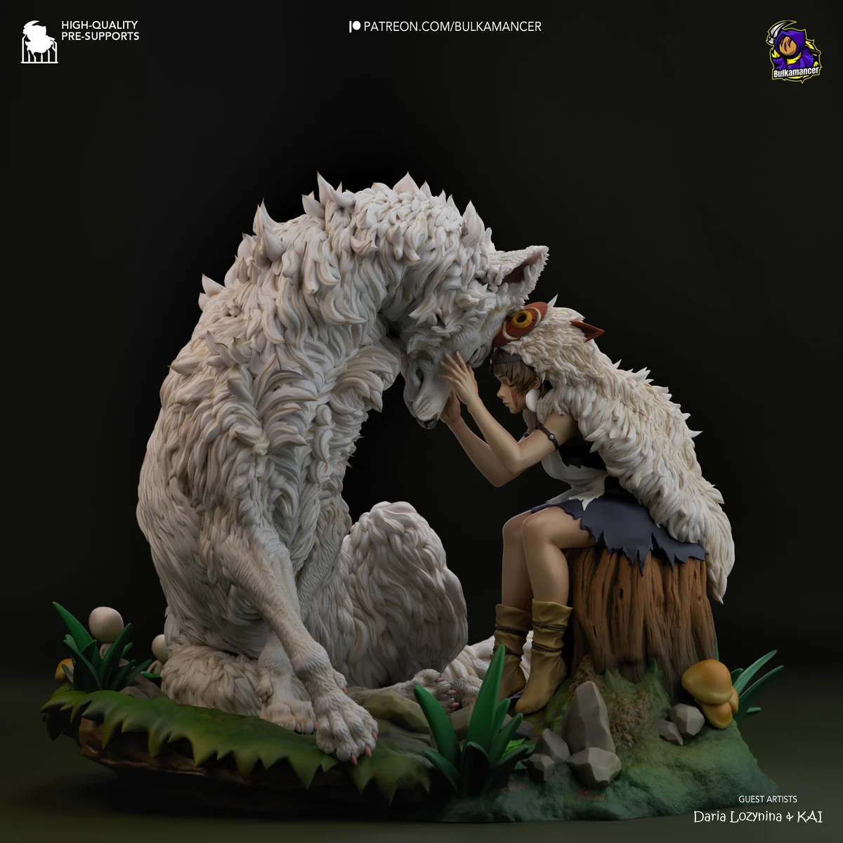 San and Moro Wolf Goddess Forest Spirit Diorama - Princess Mononoke Ghibli Unpainted Resin Diorama Kit - 1/8 Scale 249mm 9.8in - Statue — 6/10