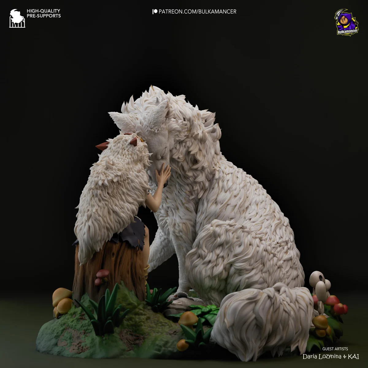 San and Moro Wolf Goddess Forest Spirit Diorama - Princess Mononoke Ghibli Unpainted Resin Diorama Kit - 1/8 Scale 249mm 9.8in - Statue — 7/10