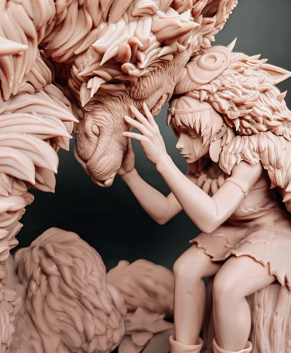 San and Moro Wolf Goddess Forest Spirit Diorama - Princess Mononoke Ghibli Unpainted Resin Diorama Kit - 1/8 Scale 249mm 9.8in - Statue — 8/10