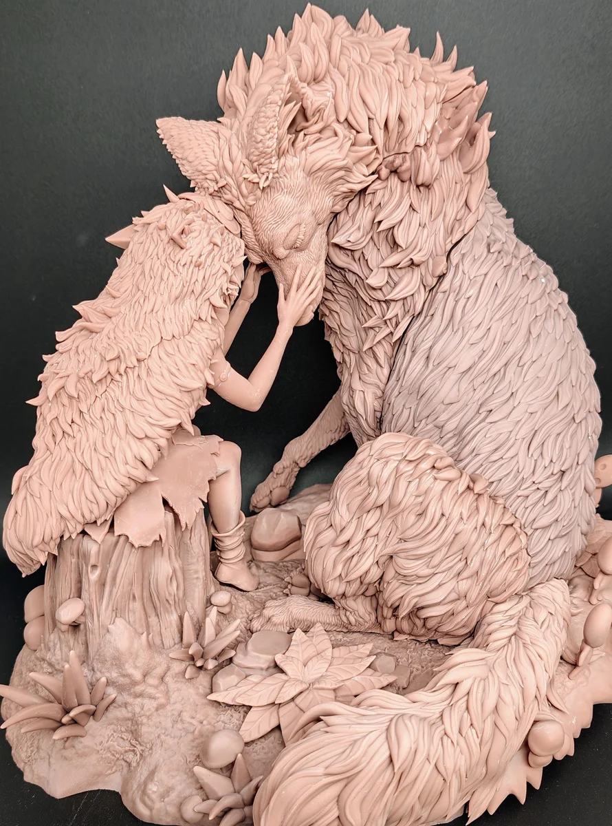 San and Moro Wolf Goddess Forest Spirit Diorama - Princess Mononoke Ghibli Unpainted Resin Diorama Kit - 1/8 Scale 249mm 9.8in - Statue — 10/10