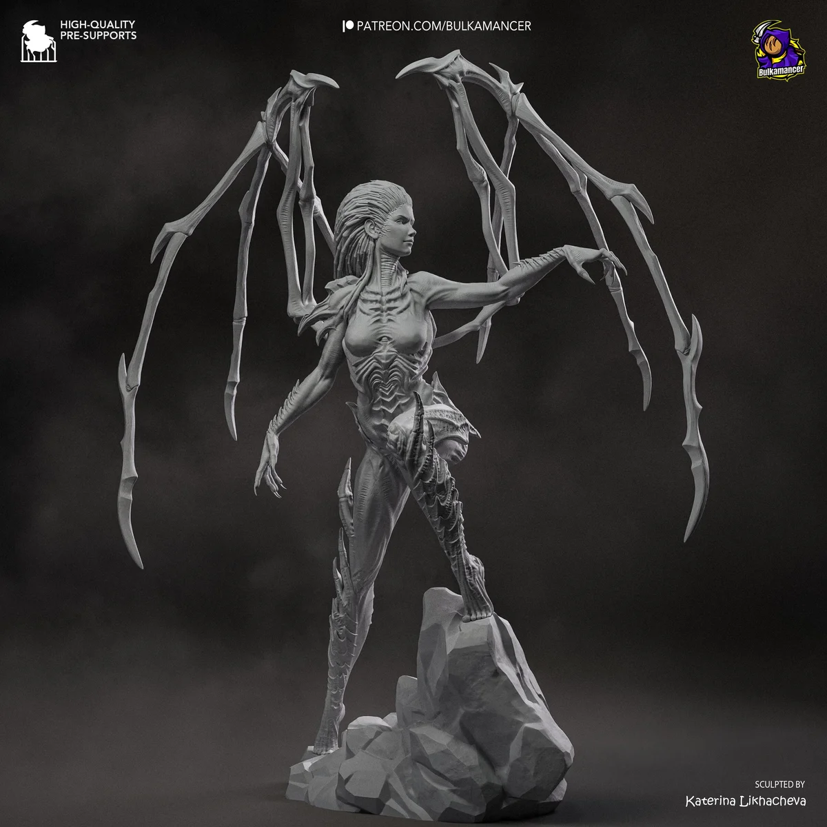 Sarah Kerrigan Queen of Blades Sci-Fi Strategy - StarCraft II Zerg Unpainted Resin Figurine Kit - 1/8 Scale 280mm 11.0in - 3D Printed Statue — 9/10