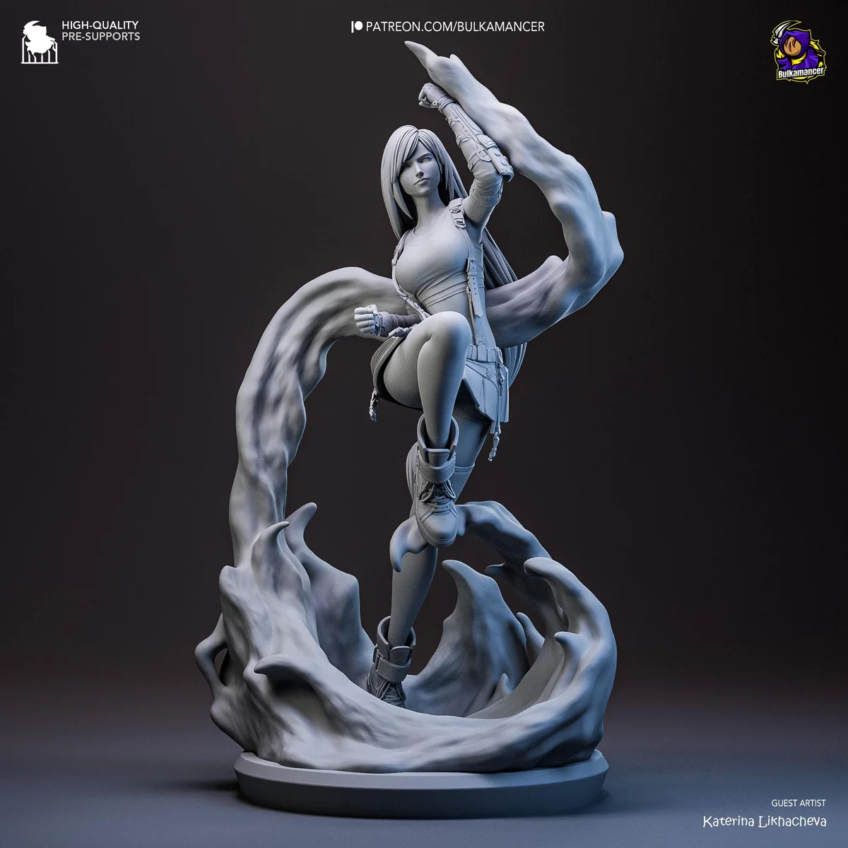 Tifa Lockhart AVALANCHE Fighter - Final Fantasy VII FF7 Unpainted Resin Figurine Kit - 1/8 Scale 253mm 10.0in - 3D Printed Statue Fan Art — 10/10