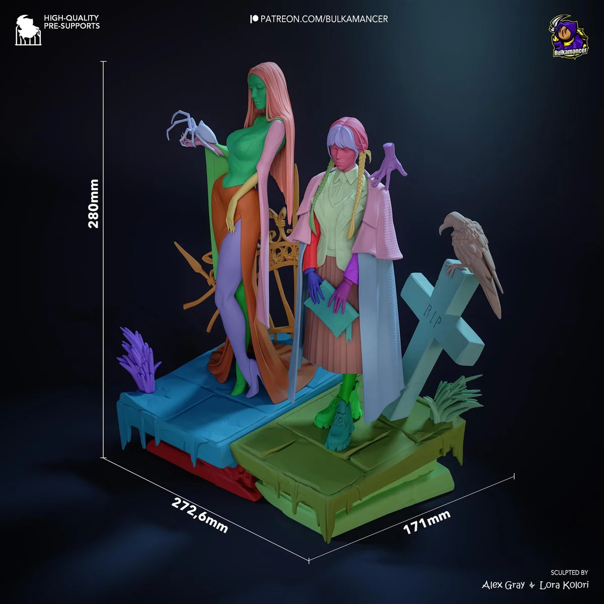 Wednesday and Morticia Addams Gothic Diorama - The Addams Family Netflix Unpainted Resin Diorama Kit - 1/8 Scale 280mm 11.0in - Statue — 3/10