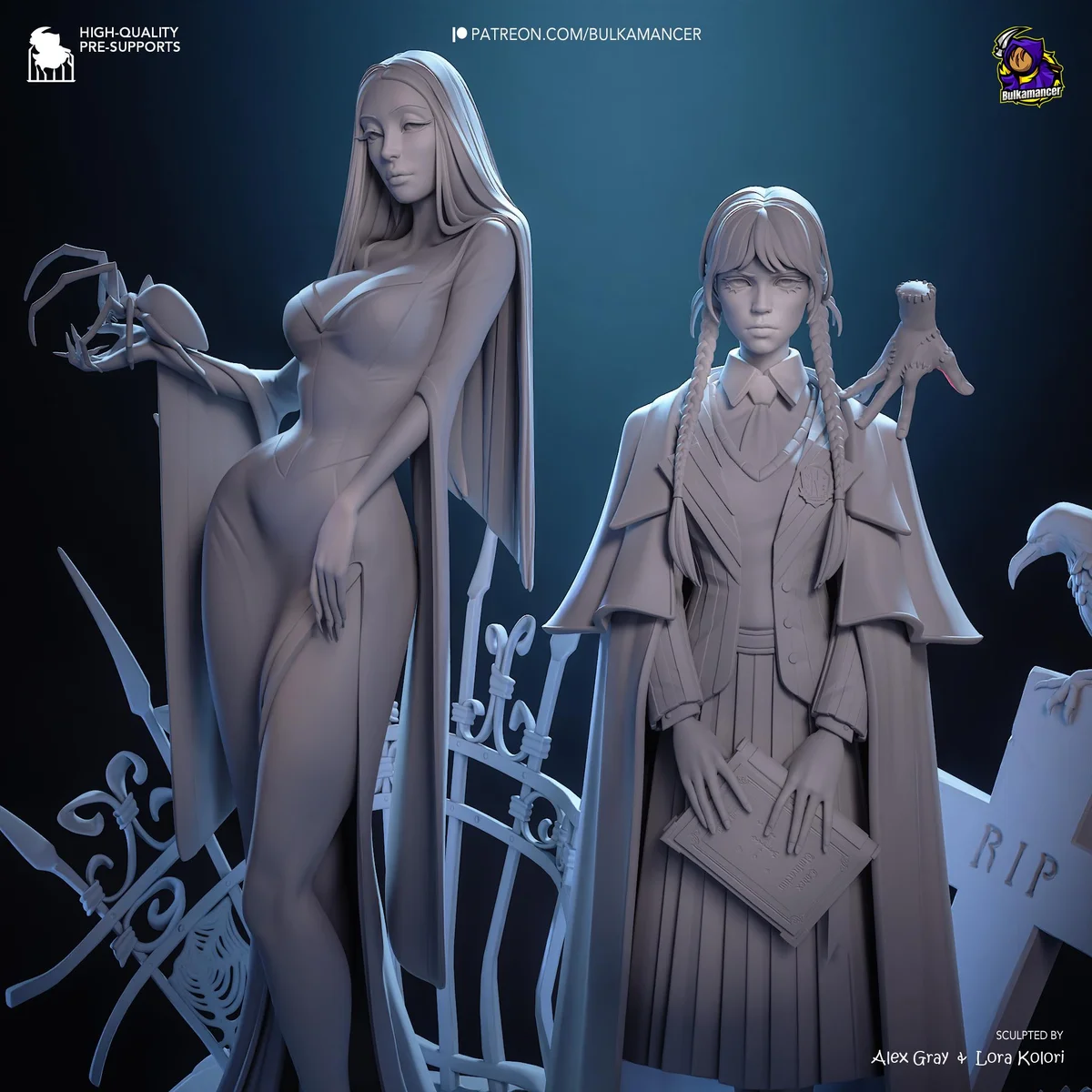 Wednesday and Morticia Addams Gothic Diorama - The Addams Family Netflix Unpainted Resin Diorama Kit - 1/8 Scale 280mm 11.0in - Statue — 8/10