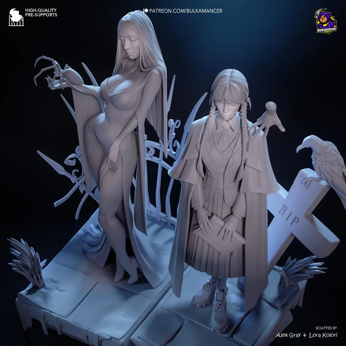 Wednesday and Morticia Addams Gothic Diorama - The Addams Family Netflix Unpainted Resin Diorama Kit - 1/8 Scale 280mm 11.0in - Statue — 7/10