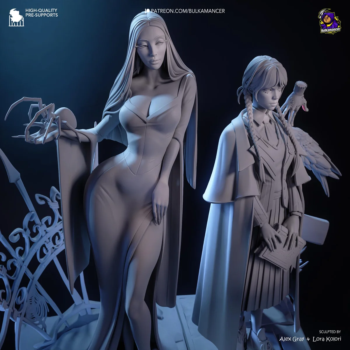 Wednesday and Morticia Addams Gothic Diorama - The Addams Family Netflix Unpainted Resin Diorama Kit - 1/8 Scale 280mm 11.0in - Statue — 9/10