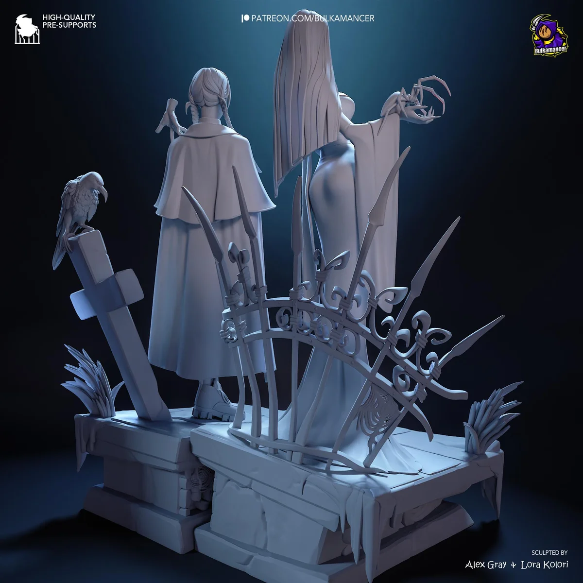 Wednesday and Morticia Addams Gothic Diorama - The Addams Family Netflix Unpainted Resin Diorama Kit - 1/8 Scale 280mm 11.0in - Statue — 10/10