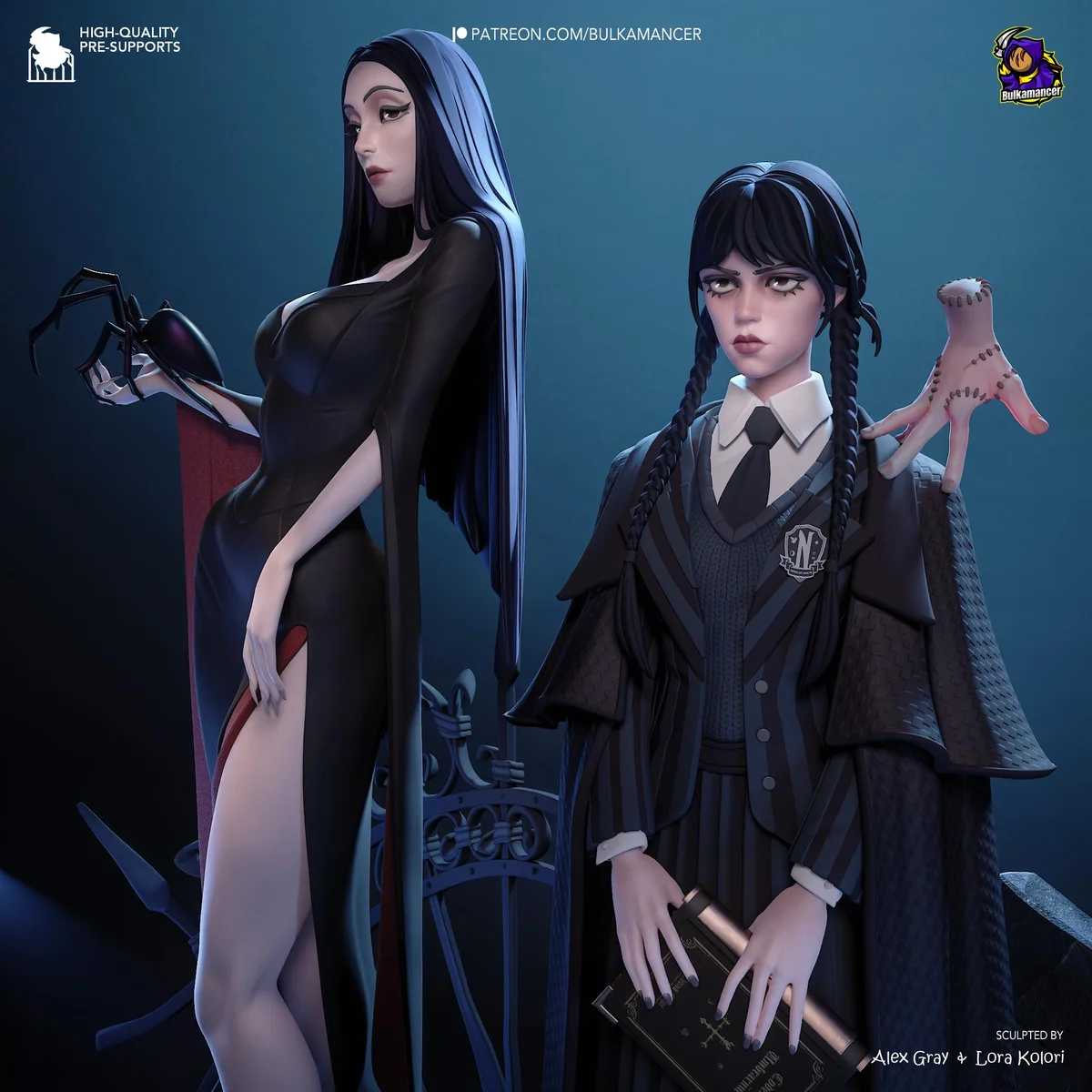 Wednesday and Morticia Addams Gothic Diorama - The Addams Family Netflix Unpainted Resin Diorama Kit - 1/8 Scale 280mm 11.0in - Statue — 4/10
