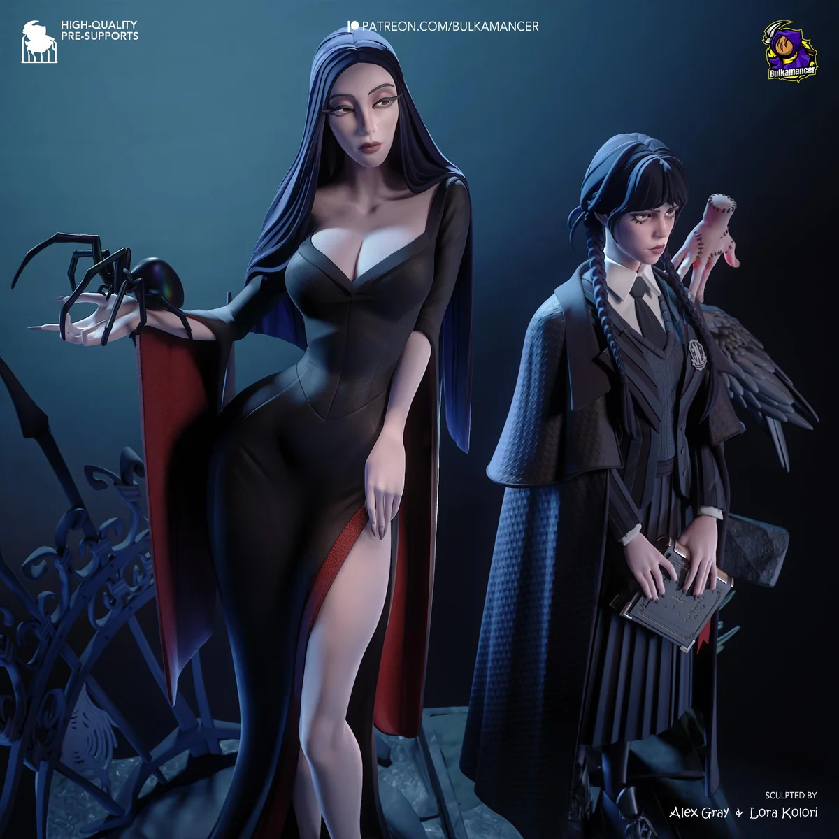Wednesday and Morticia Addams Gothic Diorama - The Addams Family Netflix Unpainted Resin Diorama Kit - 1/8 Scale 280mm 11.0in - Statue — 1/10