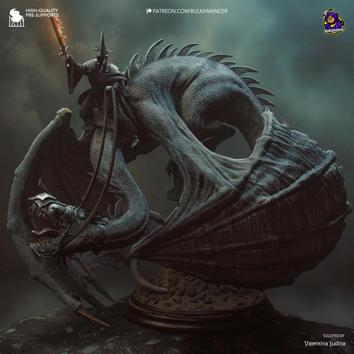 Witch-King of Angmar on Fell Beast - Lord of the Rings LOTR Unpainted Resin Diorama Kit - 1/20 Scale 314mm 12.4in - Statue — 1/10