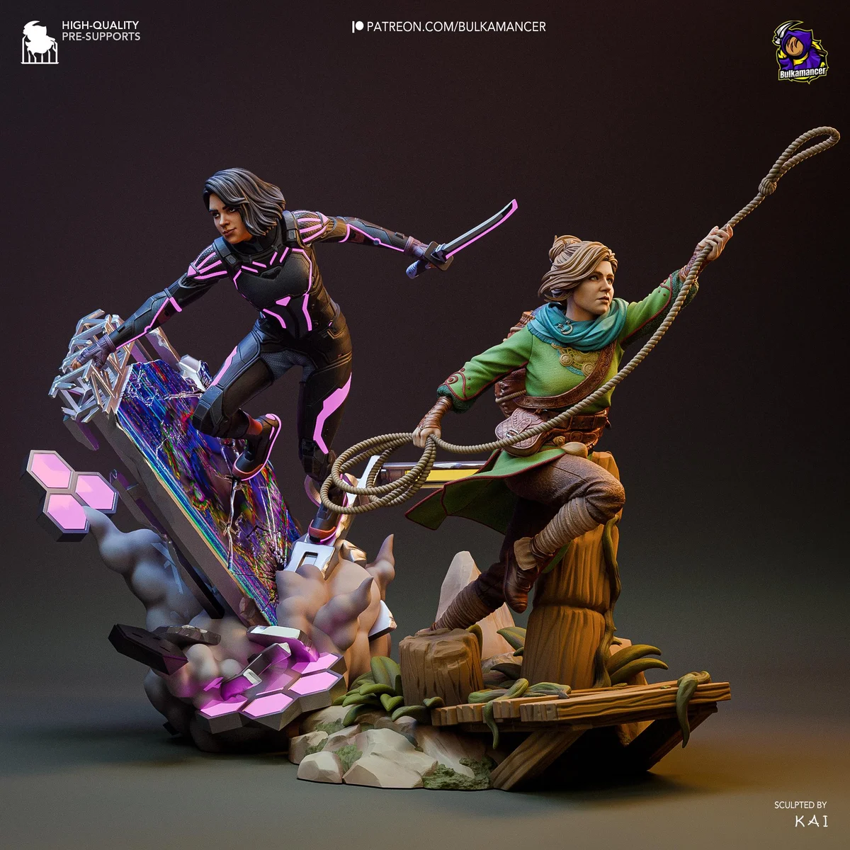 Zoe and Mio Coop Adventure Diorama - Split Fiction Hazelight Unpainted Resin Diorama Kit - 1/8 Scale 252mm 9.9in - 3D Printed Statue Fan Art — 1/10