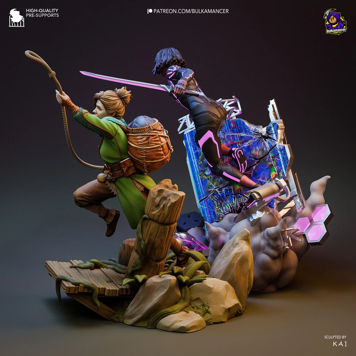 Zoe and Mio Coop Adventure Diorama - Split Fiction Hazelight Unpainted Resin Diorama Kit - 1/8 Scale 252mm 9.9in - 3D Printed Statue Fan Art — 7/10